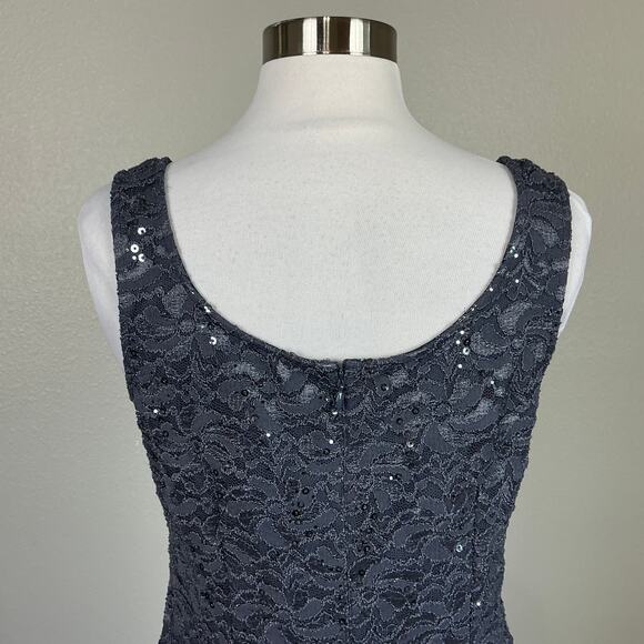 Alex Evenings Sequined Lace Sleeveless Midi Sheath Cocktail Dress Gray Size 8 - Picture 10 of 12